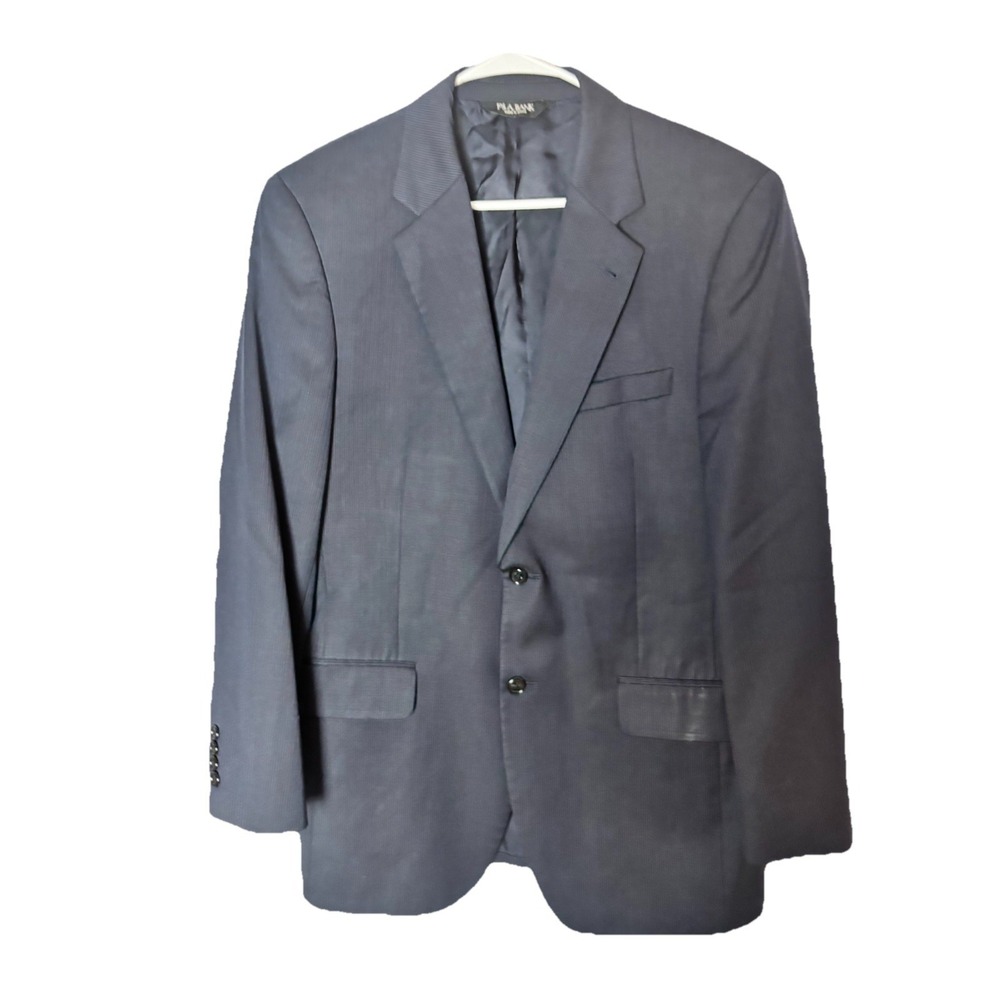 Jos A‎ Bank Mens 40R Suit Jacket 2 Button Black Pinstripe Wool Blazer Sport Coat